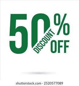 50% OFF grünes Etikett oder Promotion-Tag-Vektor einzeln auf weißem Hintergrund, Aufkleber Rabatt-Angebot, Verkauf, Preisnachlass, Sonderangebot Deal, Badge-Vorlage, kreisförmige runde Shopping Tag, Prozent 50%