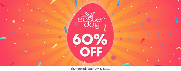 50% off Happy Easter Sale Background with confetti and easter eggs. advertisement, promotion, poster, flyer, web banner. Vector Illustration