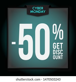50% OFF. Holiday discount. Cyber Monday Sale. Modern Banner template for advertising. Vector illustration.