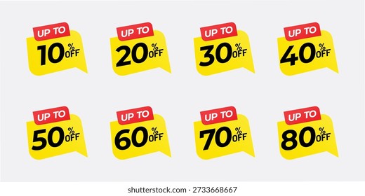 50% off icon set. 10% off tag, 20% off icon, 30% off sign, vector tag, and symbol. 