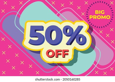 50% fuera de plantilla de iluminación. Diseño de ilustraciones de promoción para folletos, volantes, banners, ventas o descuentos.