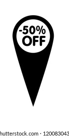 -50% OFF and map pointer. designed for special offer banner or mega sale illustration.-50% OFF here 
