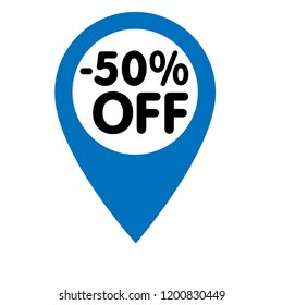 -50% OFF and map pointer. designed for special offer banner or mega sale illustration.-50% OFF here 