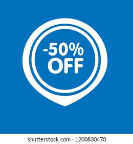 -50% OFF and map pointer. designed for special offer banner or mega sale illustration.-50% OFF here 