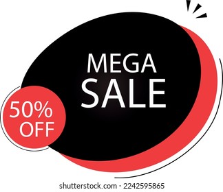 50% off. Mega sale. Discount price. Special offer marketing advertisement. Discount promotion. Sale discount offer. special offer banner. black and red color