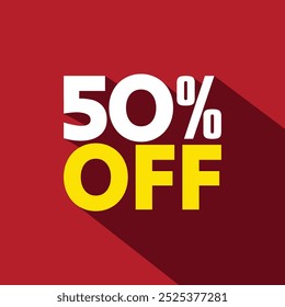 50% off mega venda desconto oferecer logotipo no fundo vermelho. 50% de desconto Banner, modelo, cartaz.  Texto moderno que oferece Label, ilustração de vetor adesivo.