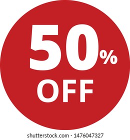 50% Off offer vector image for discount sale, discount banner sticker, icon or image