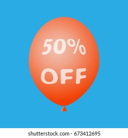 50% off offer written on an air ball. 