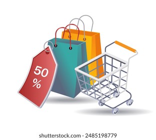 50% Off Online Shopping flat isometric illustration