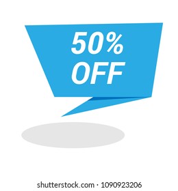 50% OFF and origami bubble, vector illustration
