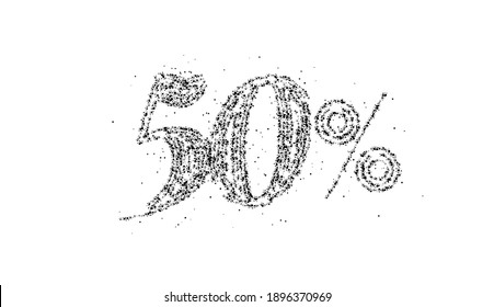 50% OFF Particle Sale Discount Banner. Discount offer price tag. Vector Modern Sticker Illustration.