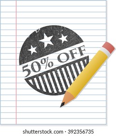 50% emblema de lápiz fuera