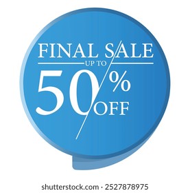 50% OFF Preis Rabatt Prozent Endverkauf blau runde Form Label oder Badge Promotion Aufkleber für Shopping Marketing und Werbung Verkauf, einzelne Vektorgrafik weißer Hintergrund