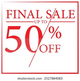 50% OFF preço Desconto Percentual de venda final etiqueta de forma quadrada vermelha ou distintivo Adesivo de promoção para compras marketing e publicidade de folga venda, vetor isolado ilustração branco fundo