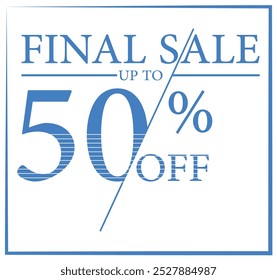 50% OFF preço Desconto Percentual de venda final etiqueta ou distintivo quadrado azul Promoção adesivo para compras marketing e publicidade de folga venda, vetor isolado ilustração branco fundo