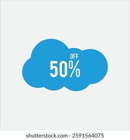 50% OFF red label or promotional tag vector illustration isolated on white background, circular round shopping Tag, sticker discount offer, sale, price reduction, special offer deal ,badge template