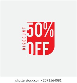 50% OFF red label or promotional tag vector illustration isolated on white background, circular round shopping Tag, sticker discount offer, sale, price reduction, special offer deal ,badge template