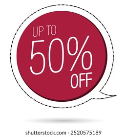 50% OFF red tag, sticker, discount offer, promotion label sale, price reduction badge template circular promotional tag around shopping Tag percent vector isolated on white background