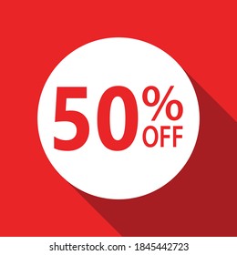 50% de texto rojo en círculo blanco sobre fondo rojo