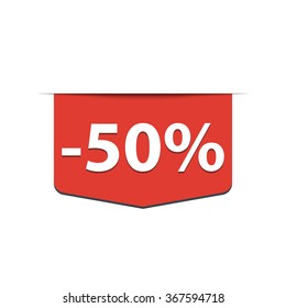 -50% Off ribbon label. Vector illustration.
