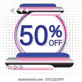 50% Rabatt Rund blau rosa Etikett Aufkleber Verkauf Tag für Marketing und Werbung online offline kaufen und verkaufen Rabatt bieten super Verkauf Vorlage isoliert Design geometrische Formen Halbton Effekt 50% Rabatt Tag