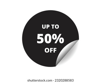 Up to 50% off round sticker sign. 50% off circle sticker banner, badge symbol vector illustration