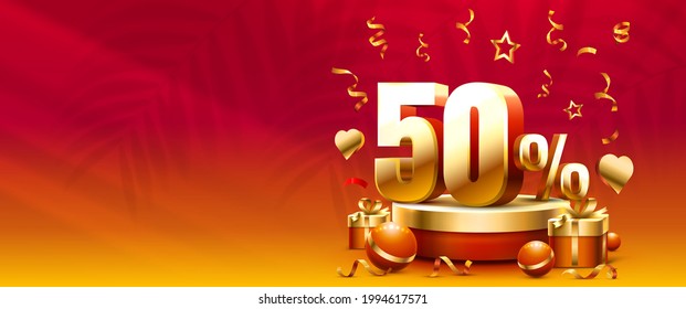 Up To 50 off sale banner, promotion flyer, gift discount. Vector illustration