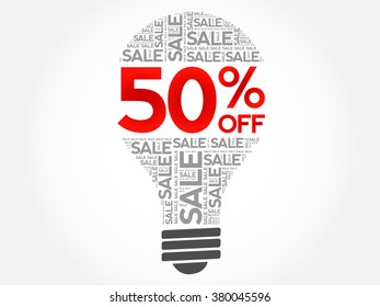 50% OFF SALE bulb word cloud, business concept background