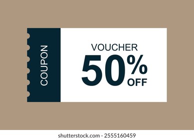 50% off Sale Coupon Voucher. 50 percent promotion. Tag label, discount coupon. Gift voucher vector illustration.