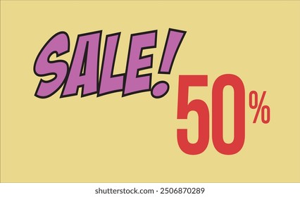 50% OFF Sale Discount Banner. Discount offer price tag. Vector Modern Sticker Illustration. Isolated Background