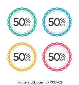 50% off. Sale and discount price badge sticker.