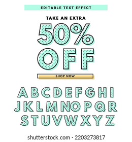 50% Off Sale Editable 3D Isometric Alphabet. Text Effect Template. Font Design Set. Pop Art Typography. Lettering Vector Illustration.