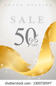 50% off sale poster with wave abstract vector