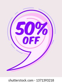 50% Off sale promo web banner. 50% off price tag. Creative vector illustration. Design template.