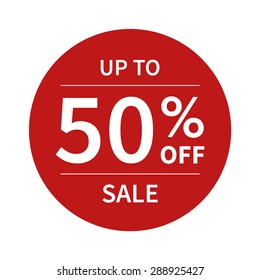 Up to 50% off sale promotion flat vector badge graphic