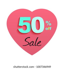 50 off sale sticker. Heart. Valentines day. Isolated vector illustration. Happy Women`s Day 8 march spring 2018 Vector stock