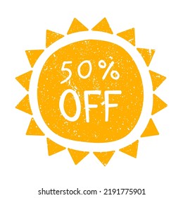 50 OFF sale sticker. Limited offer arrow, half price bubble, season discount ribbon. Flat vector illustrations for badges and labels design, advertising, promo campaign concept