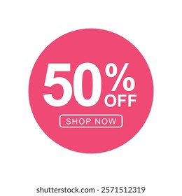 50% off Sale Sticker. 50 percent promotion. Tag label, discount sticker voucher in pink colour vector illustration.