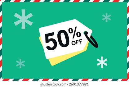 50% off Sale tag banner. 50 percent promotion. Discount vector illustration.