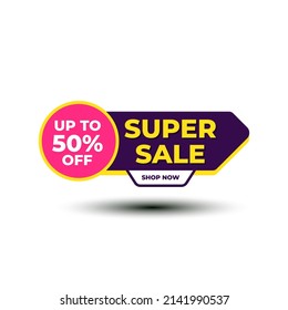 50% off sale tag. Sale of special offers. Discount with the price is 50%.