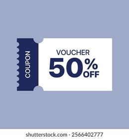 50% off Sale Voucher Coupon. Ten percent promotion illustration. Tag label, sale banner with discount coupon. Pink Vector gift voucher.