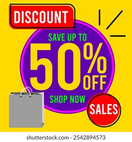 50% off Save up to discount Sales shop now 50%off fifty percent off 50 % off with letters numbers background ball circles drawings bags bags white black red green pink purple yellow gray Shadows.eps
