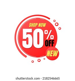 50% off, shop now, super discount with abstract red design, vector illustration percent offer