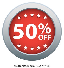 50 % Off. Shopping Sale Discount Badge in Red. Vector illustration.