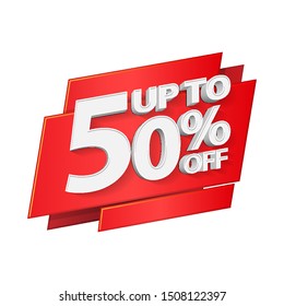 Up To 50% Off Special Offer 3D Red Digits Banner, Template Fifty Percent. Sale, Discount. Grayscale, Gray, Glossy Numbers. Illustration Isolated On White Background. Ready For Your Design. 