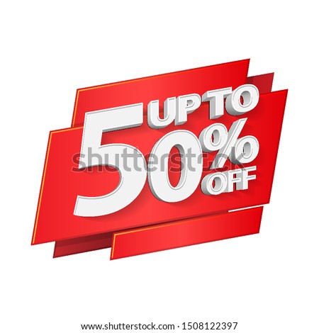 Up To 50% Off Special Offer 3D Red Digits Banner, Template Fifty Percent. Sale, Discount. Grayscale, Gray, Glossy Numbers. Illustration Isolated On White Background. Ready For Your Design. 
