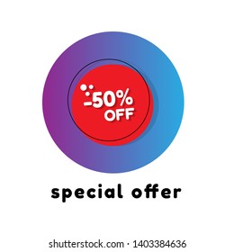 -50% off - special offer banner. red cirlce label.flat design. modern graphic design.