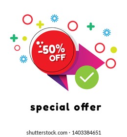 -50% off - special offer banner. red cirlce label.flat design. modern graphic design.