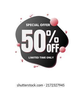 50% off, special offer, limited time only. 3D blue and green black design. Super discount online coupon. vector illustration