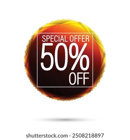 50% Off special offer Yellow Tag 50% off. Special discount, super discount. Vector illustration isolated on white background. best price, discount coupon, sticker, price tag, special discount 50% OFF